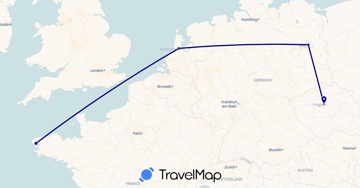 TravelMap itinerary: driving in Czech Republic, Germany, France, Netherlands (Europe)
